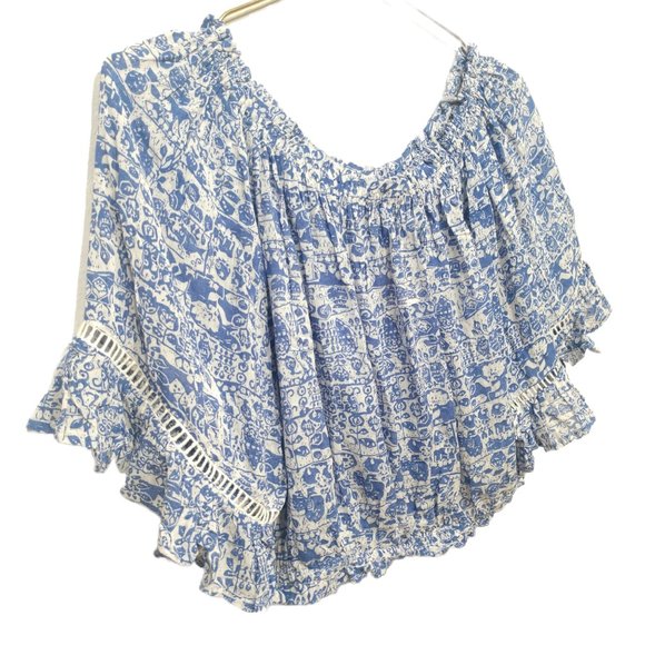 Eye of the Needle Paisley Ruffle Crop Top - Size S - Picture 3 of 9